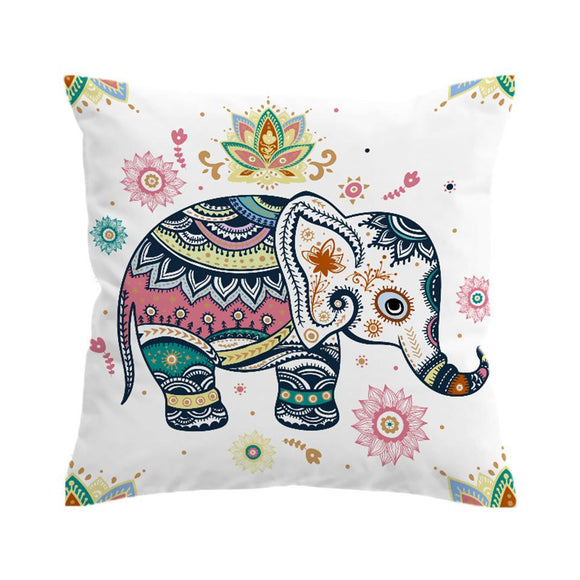 Elephant Pillowcase Bohemian - Rainbow Mandala - Modern Line Art Cushion Cover (one-sided print)